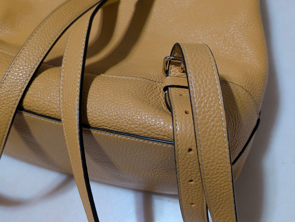 Coach F72645 Mustard Yellow Pebbled Leather Backpack Drawstring Flap Bag