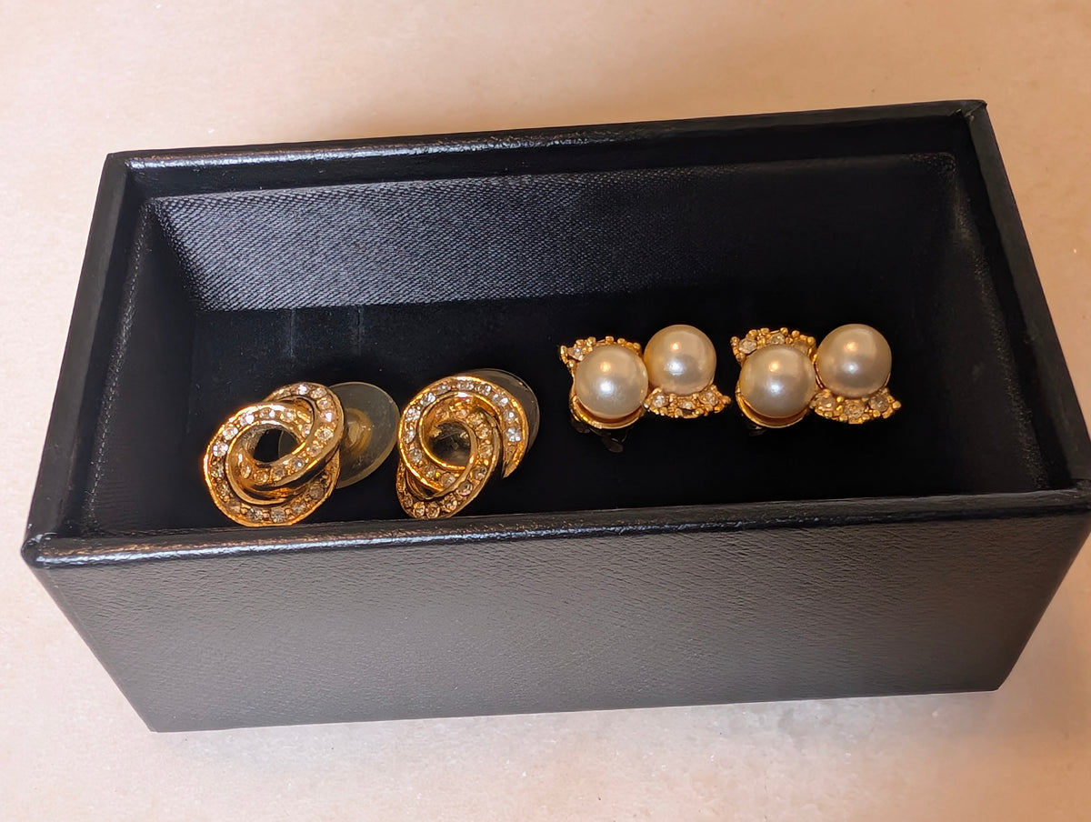 Vintage Gold Tone & Faux Pearl Earrings