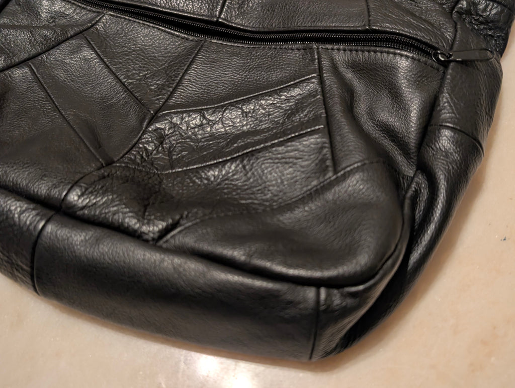 Leather Black Patchwork Shoulder Bag Soft Leather, Made in Mexico
