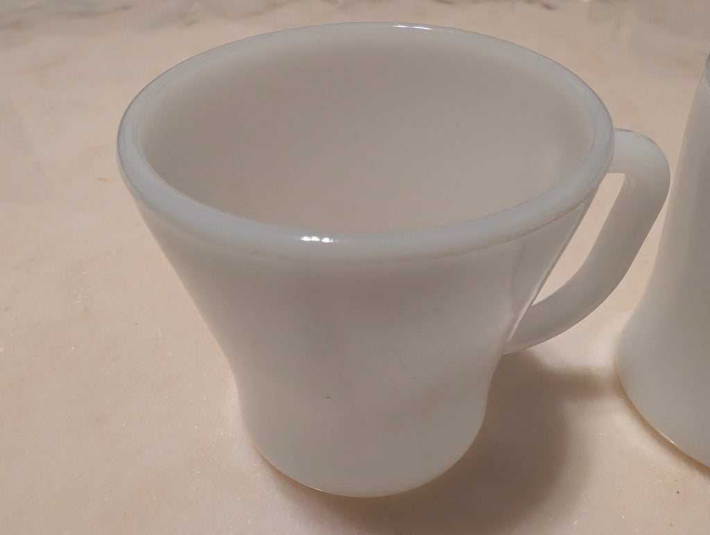 Vintage Federal Glass White Milk Glass Coffee Mugs D-Handle Set of 2 USA