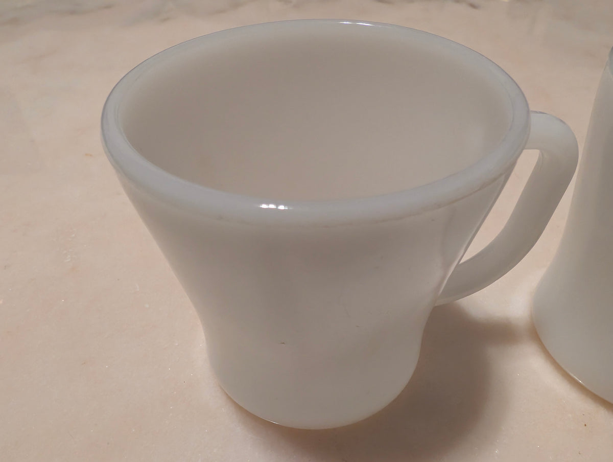 Vintage Federal Glass White Milk Glass Coffee Mugs D-Handle Set of 2 USA