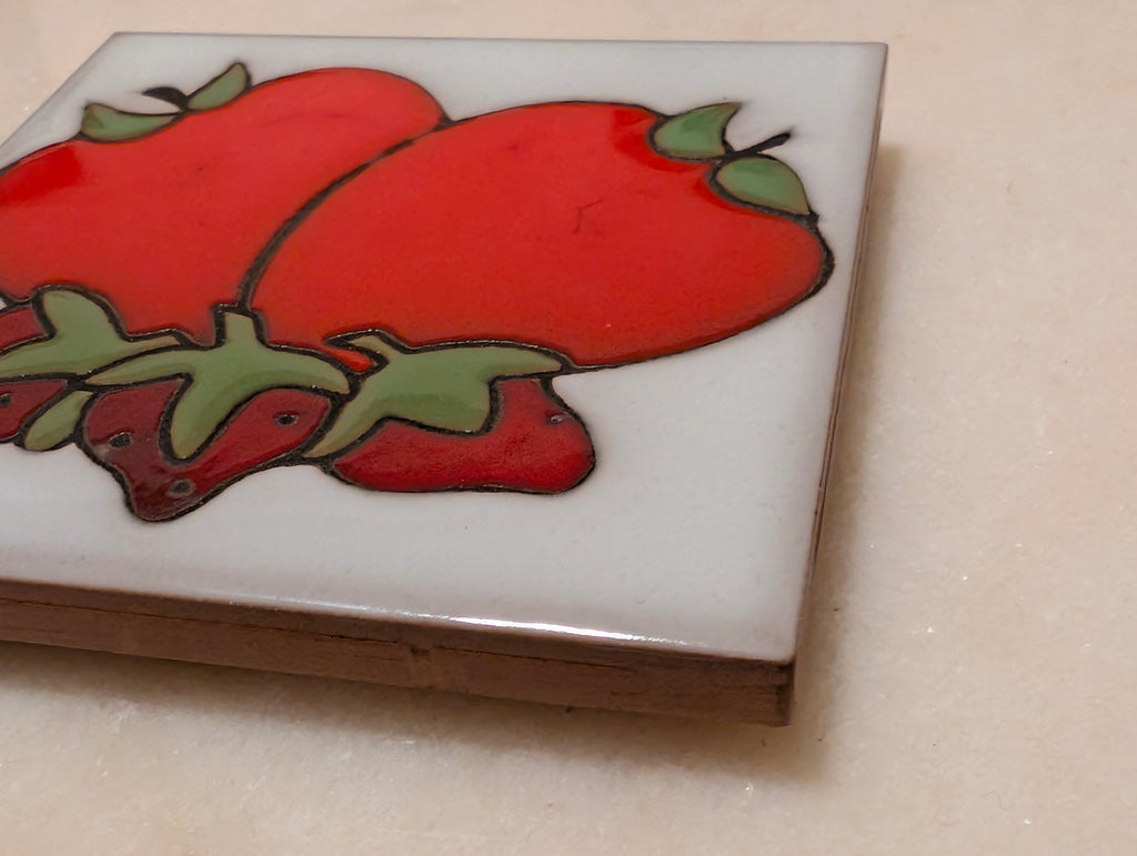 Vintage Italian Hand-Painted Strawberry Ceramic Trivet • Made in Italy • 1986