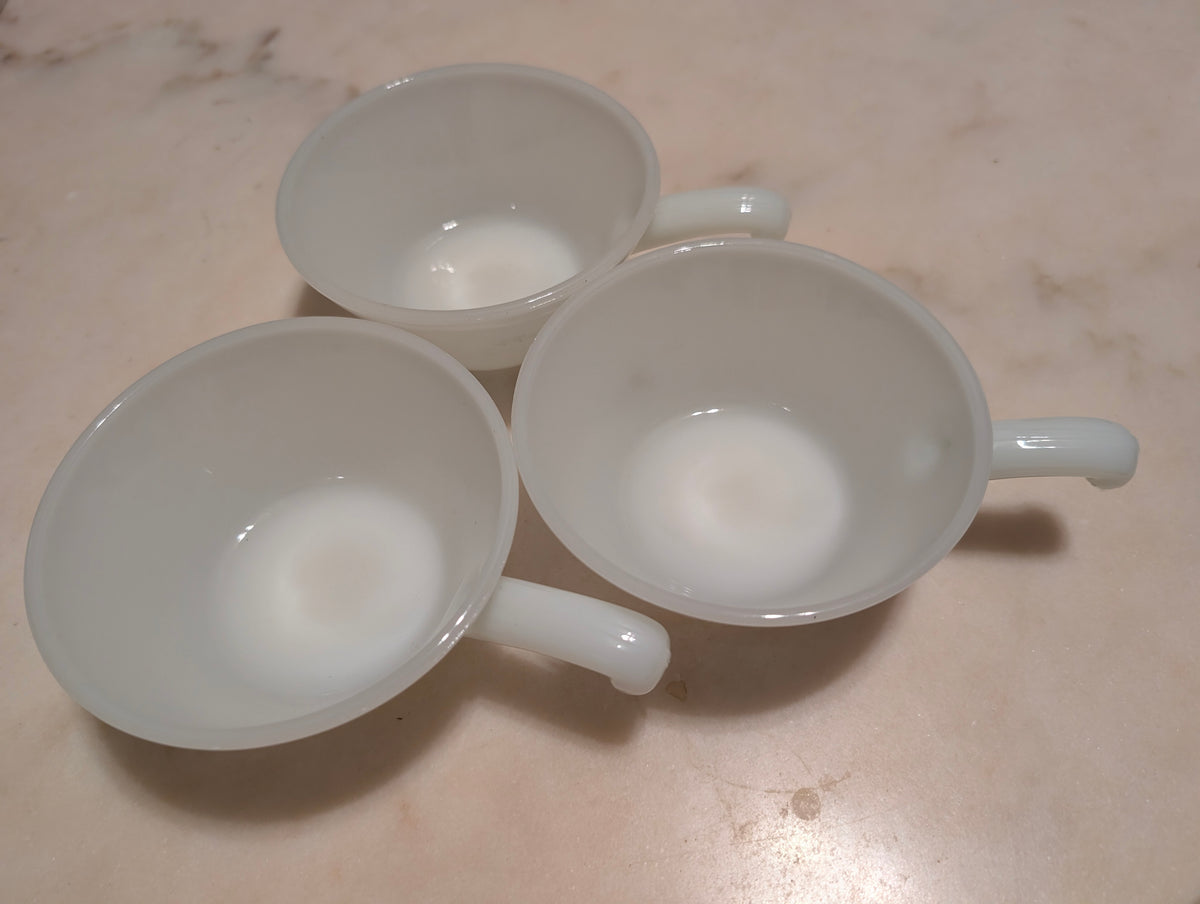 Fire-King Anchor Hocking Milk Glass Chili Bowls Soup Bowls With Handles (3)