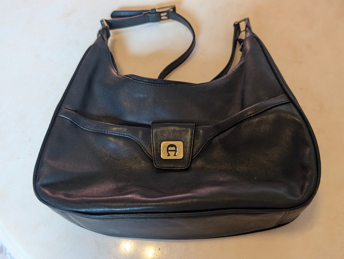 Vintage Etienne Aigner Black Genuine Leather Shoulder Bag Purse