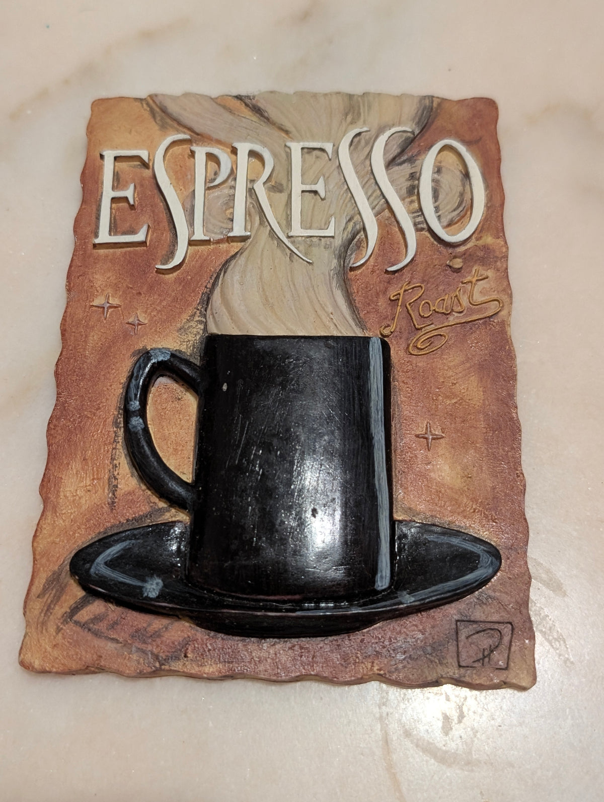 Set of 2 Vintage Italian Coffee Café Wall Plaques 3D Ceramic Espresso Decor