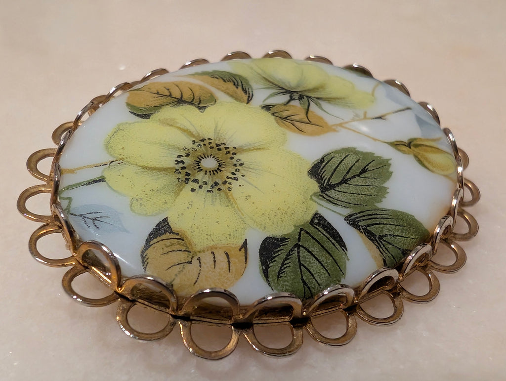Vintage Floral Porcelain Style Brooch Pin