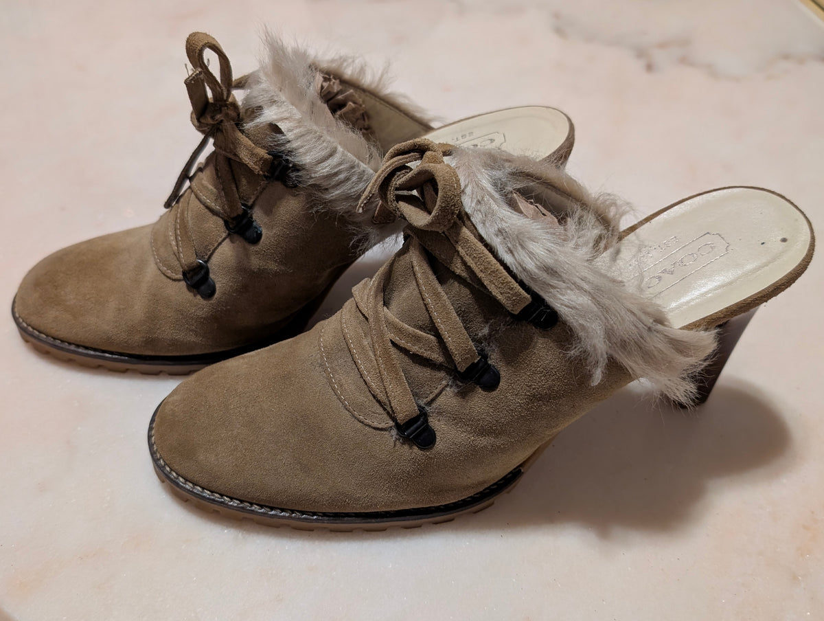 Coach Krisly Suede Leather Lace-Up Mule Heels Women's Size 10B Made in Italy