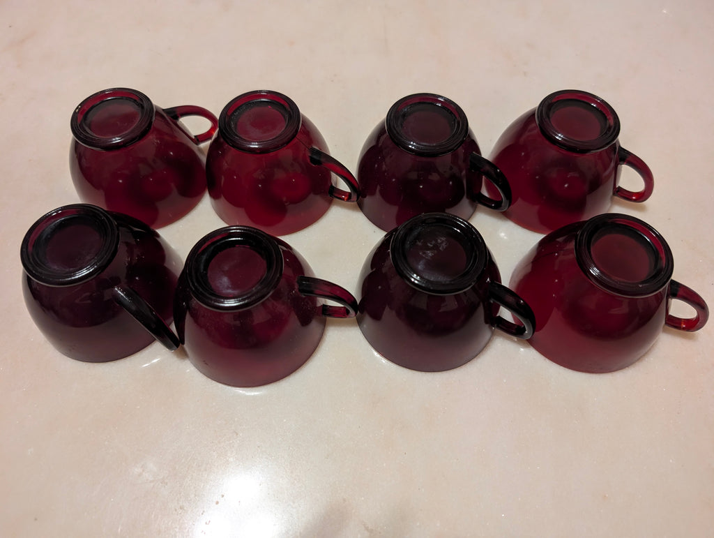 Vintage Anchor Hocking Ruby Red Glass Tea Cups – Set of 8 – Cranberry Glass Cups