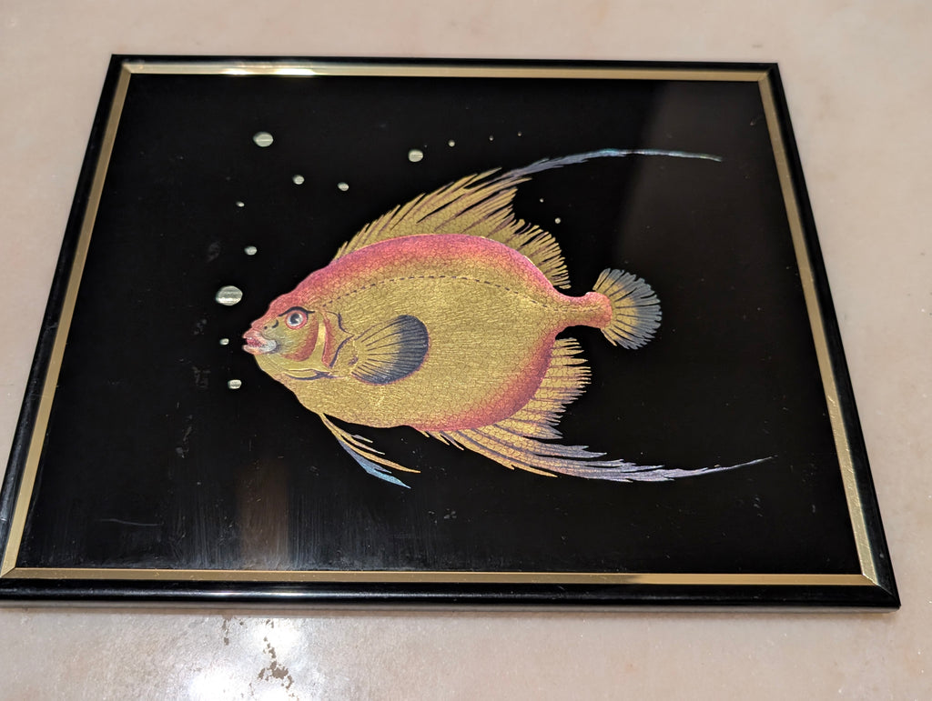 Vintage Kafka Industries #4417 Tropical Angelfish 3D Foil Wall Art Framed Made in USA