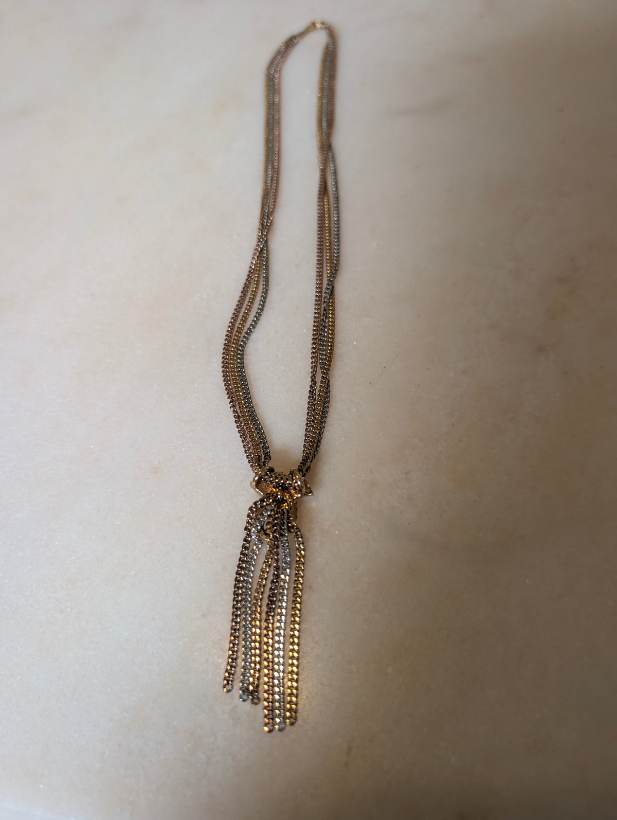 Vintage Designer Tri-Tone Tassel Necklace: Avon