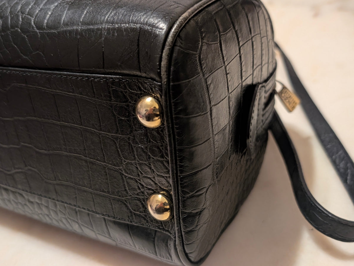 Enzo Angiolini Black Croc Embossed Leather Satchel Doctor Bag Crossbody Purse