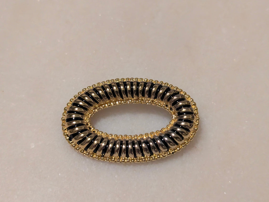 Vintage Black Enamel Gold Tone Oval Brooch