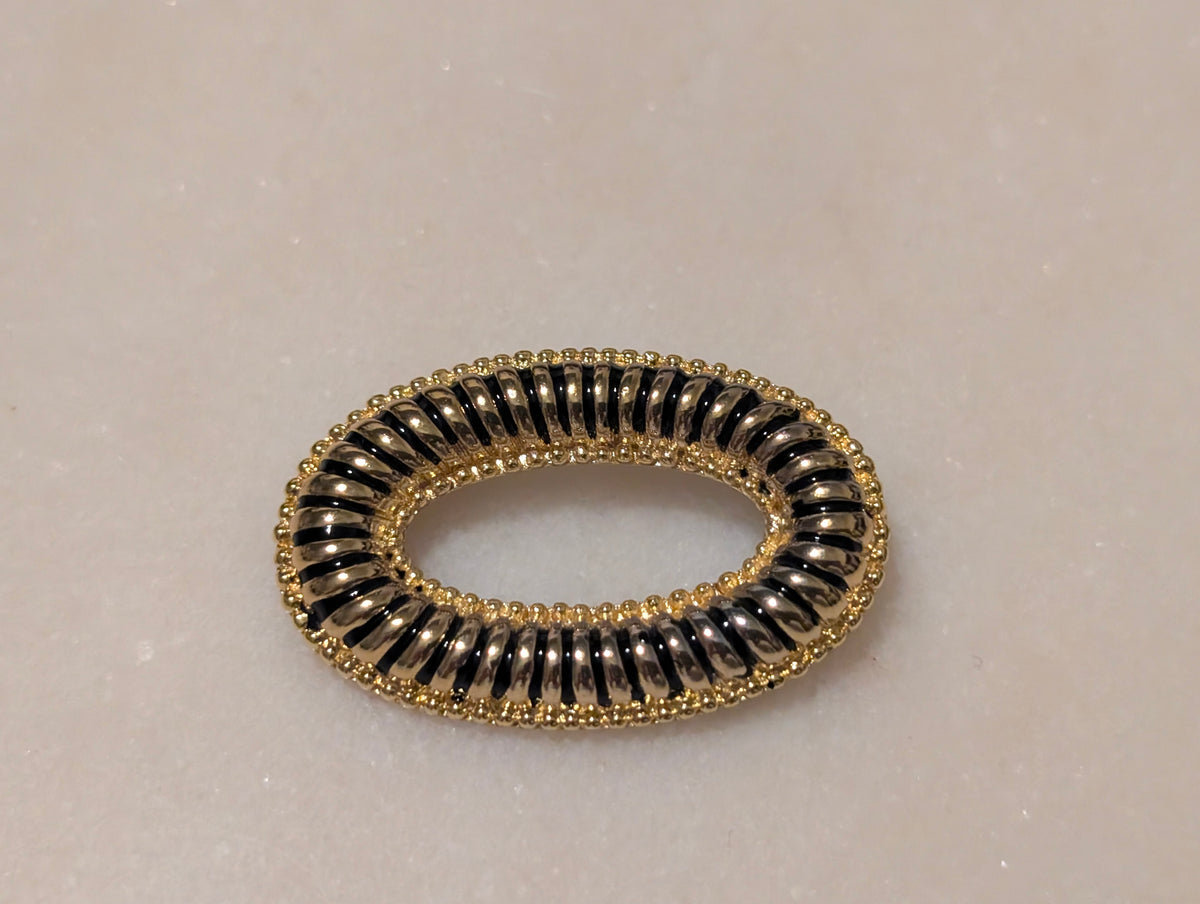 Vintage Black Enamel Gold Tone Oval Brooch