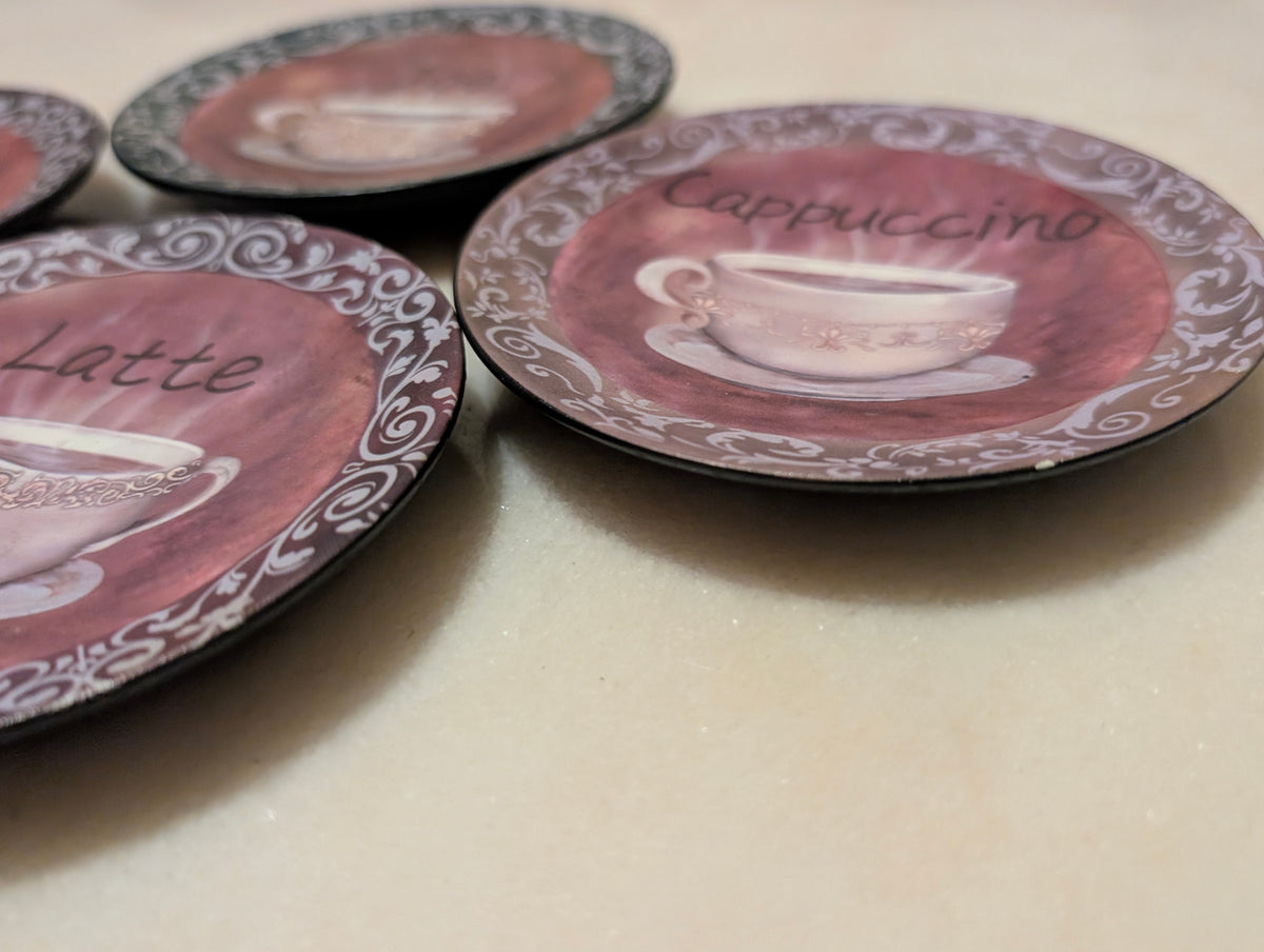 Set of 4 Decorative Coffee Theme Accent Plates decor