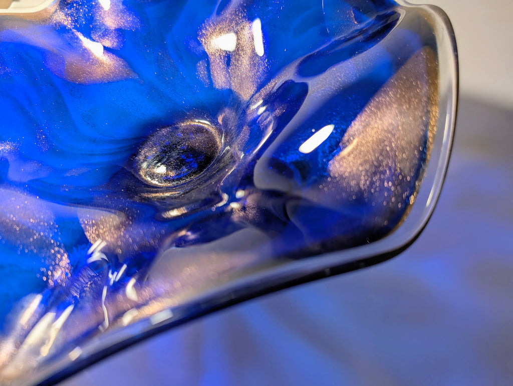 Murano Made in Italy Cobalt Blue Art Glass Pedestal Bowl Centerpiece