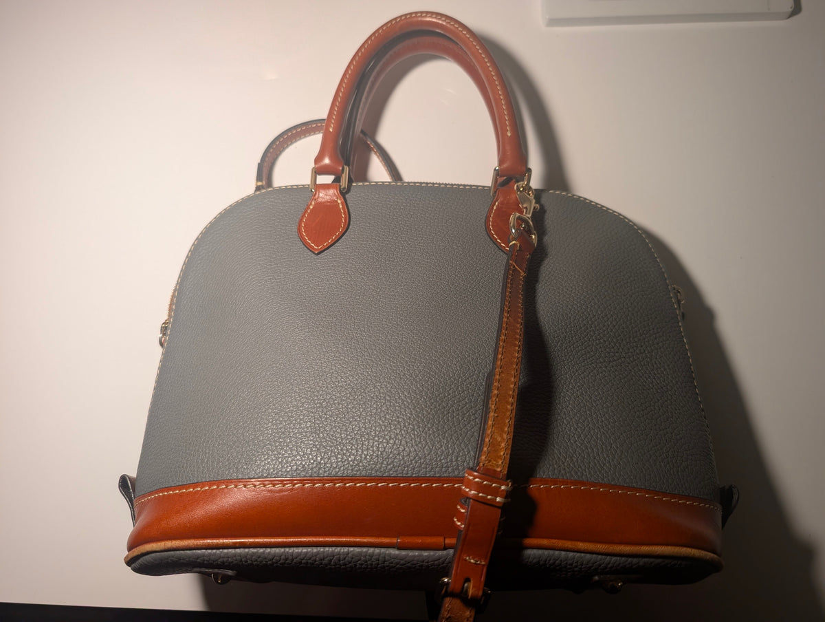 Dooney & Bourke Pebble Grain Dome Satchel Gray Brown Leather Crossbody Bag