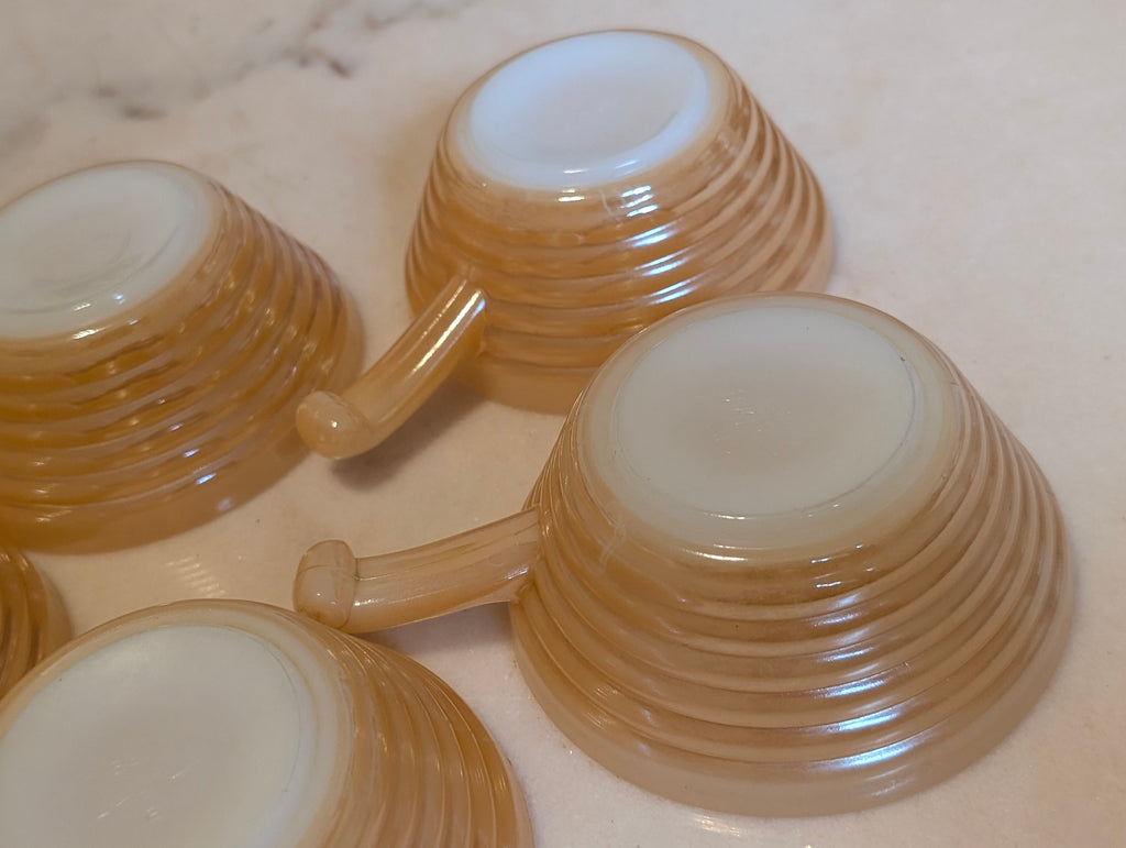 Vintage Fire-King Peach Lustre Milk Glass Tea Cups – Set of 5 – Oven Fire-King Made in USA