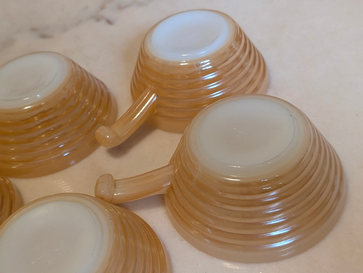 Vintage Fire-King Peach Lustre Milk Glass Tea Cups – Set of 5 – Oven Fire-King Made in USA