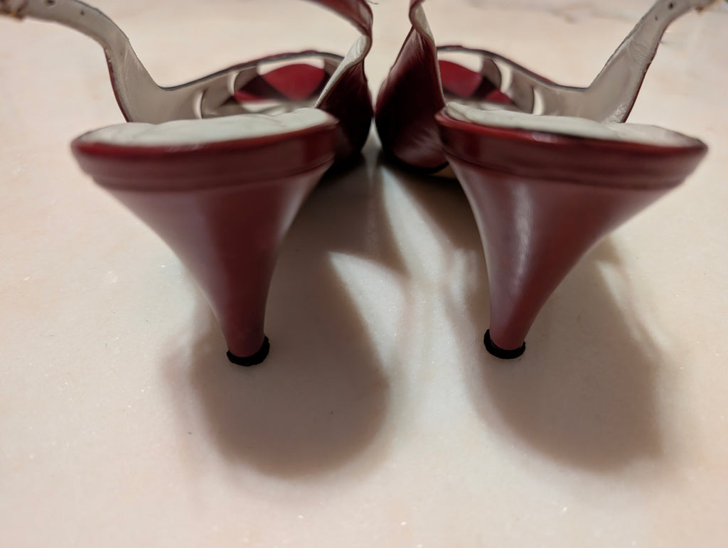 Jancolini Made in Italy Red Leather Slingback Heels Size 8M Peep Toe