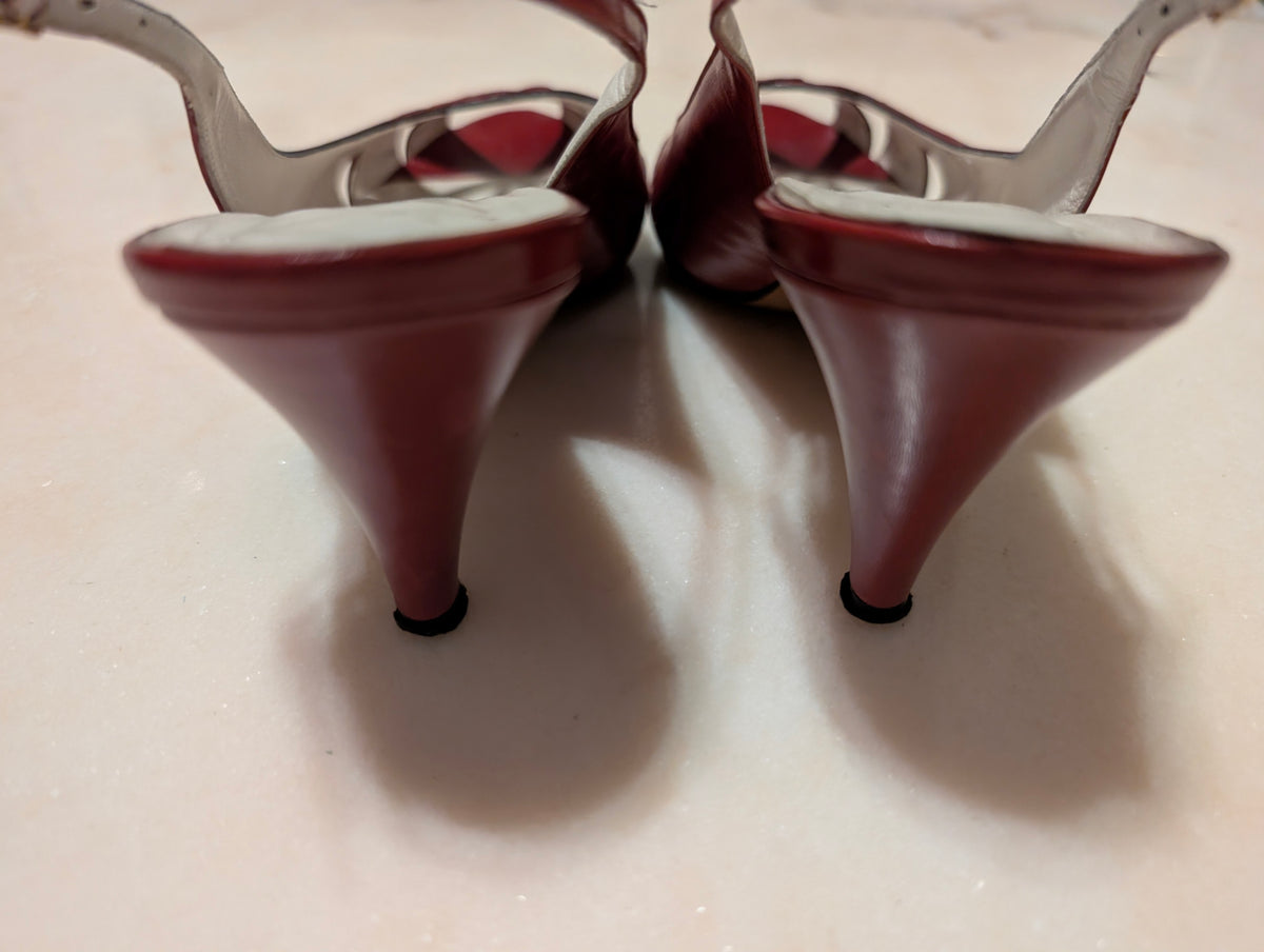 Jancolini Made in Italy Red Leather Slingback Heels Size 8M Peep Toe