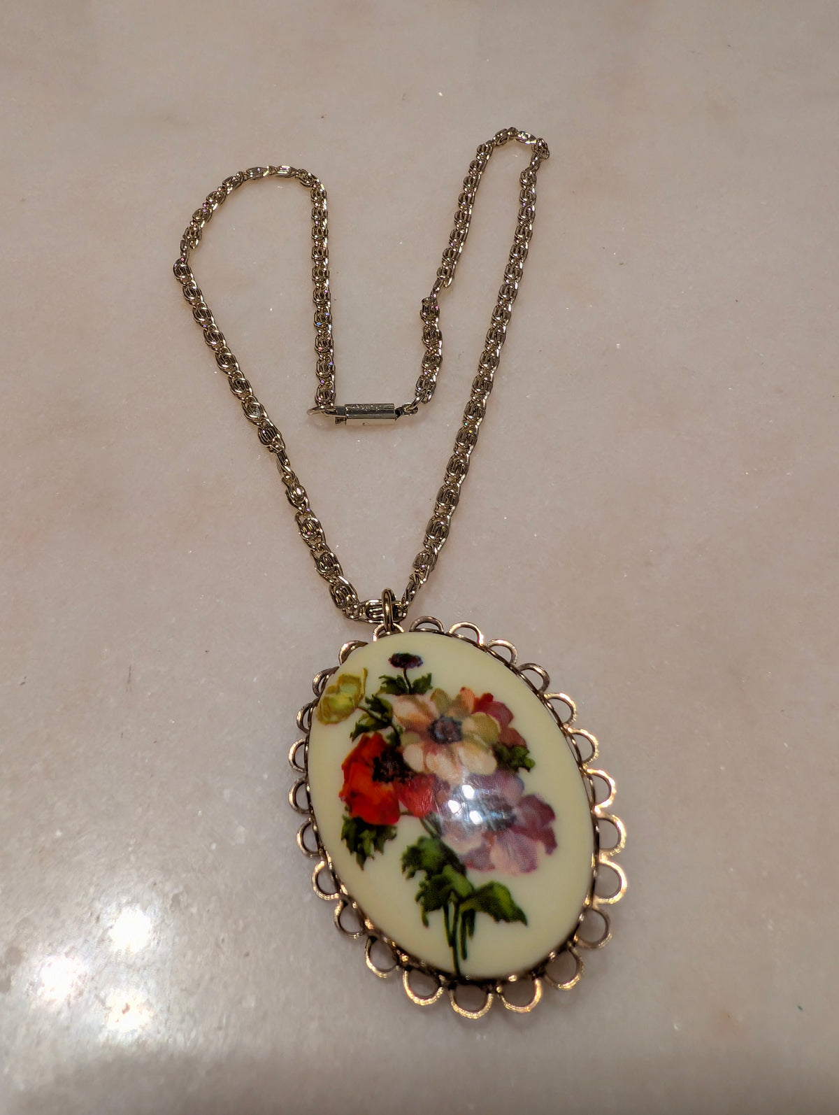 Vintage German Floral Cameo Pendant Necklace & Brooch