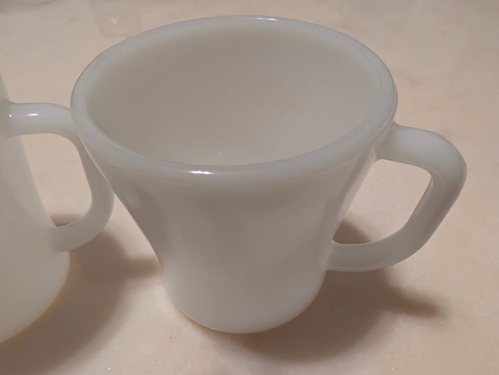 Vintage Federal Glass White Milk Glass Coffee Mugs D-Handle Set of 2 USA