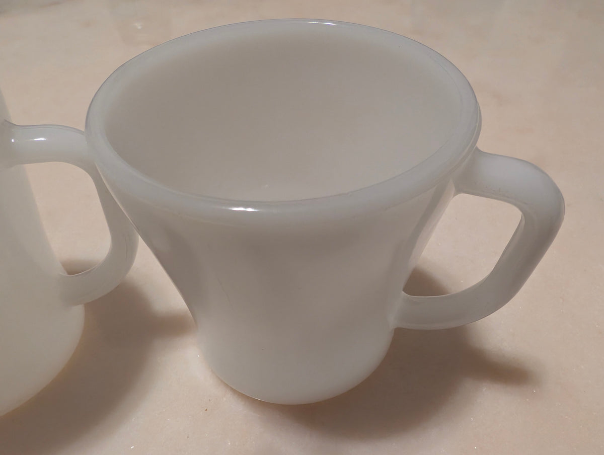 Vintage Federal Glass White Milk Glass Coffee Mugs D-Handle Set of 2 USA