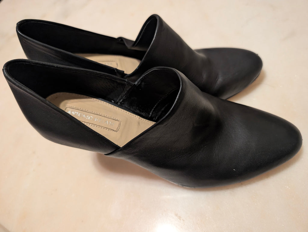 Antonio Melani Black Leather D'Orsay Court Shoes Heels Pumps (9M)