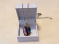 Sterling Silver 925 Oval Pendant Necklace – Colorful Composite Turquoise and Majove Style Stone