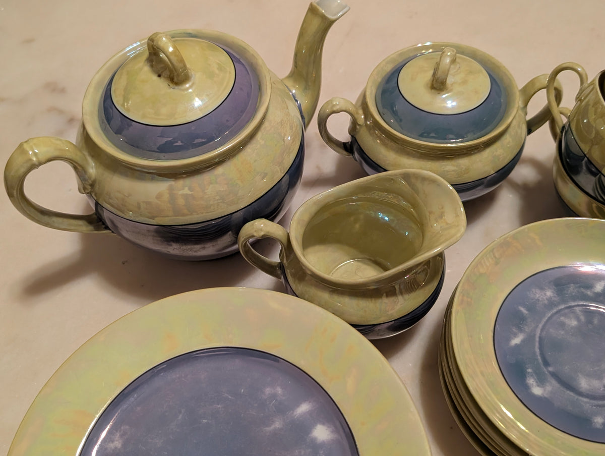 MZ Altrohlau CMR Czechoslovakia 20-Piece Lustreware Tea Set Blue Green Iridescen
