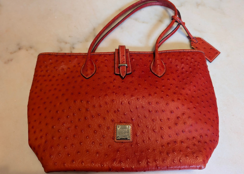 Dooney & Bourke Ostrich-Embossed Leather Tote (Red/Coral)