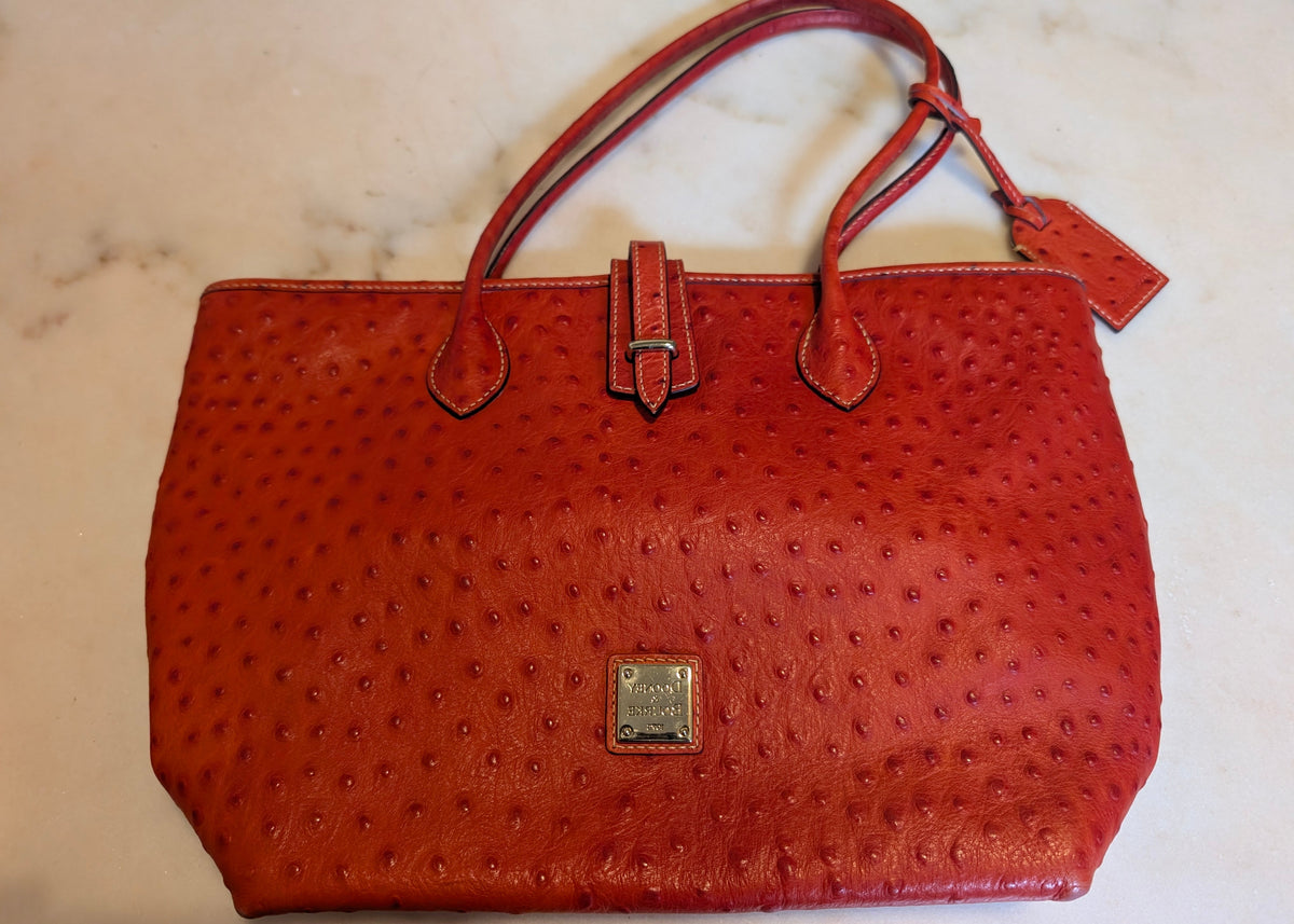 Dooney & Bourke Ostrich-Embossed Leather Tote (Red/Coral)