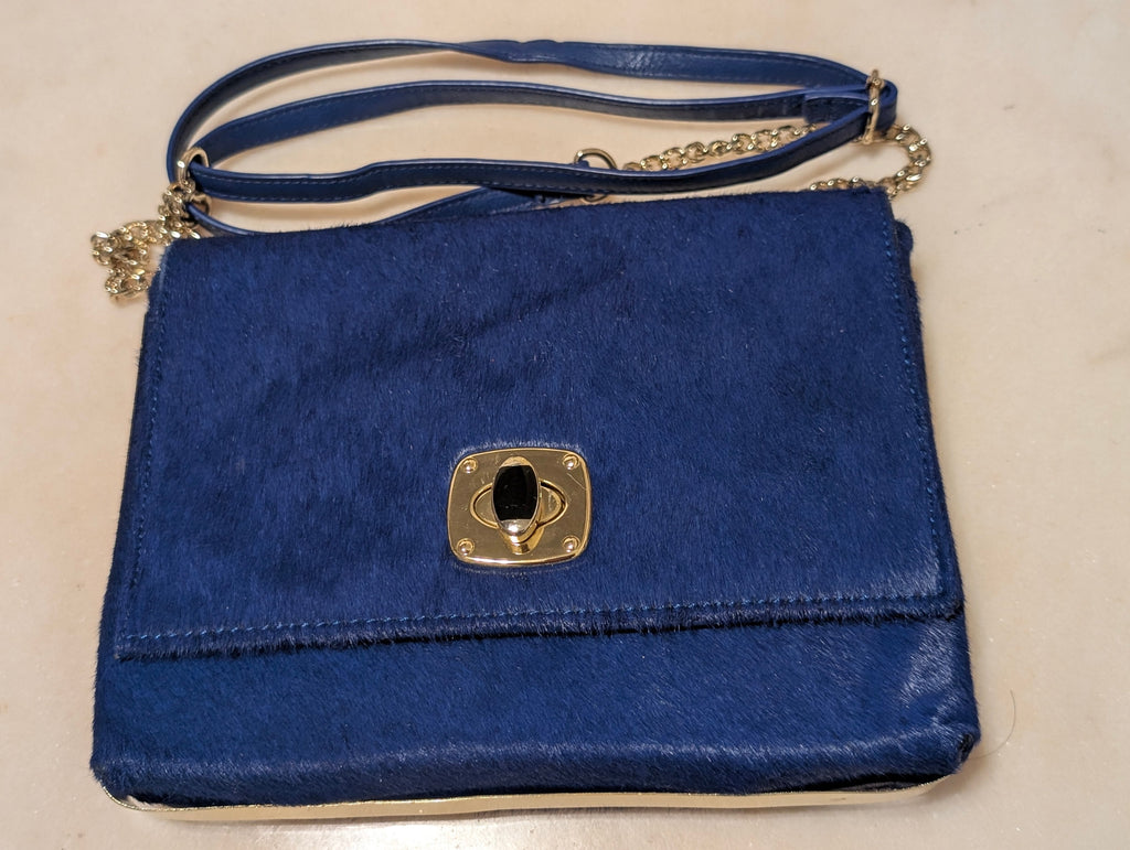 Gianni Bini Royal Blue Genuine Cowhair Leather Clutch Crossbody Bag Gold