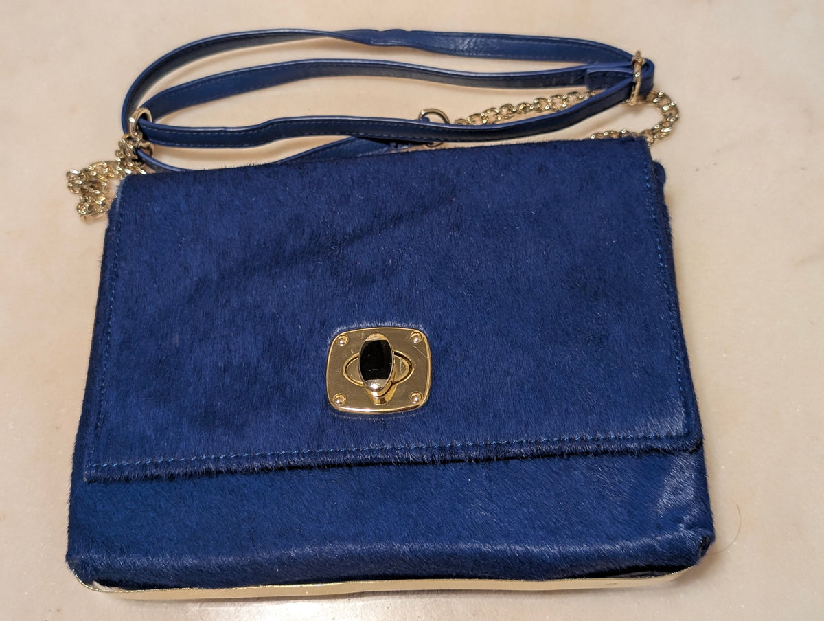Gianni Bini Royal Blue Genuine Cowhair Leather Clutch Crossbody Bag Gold