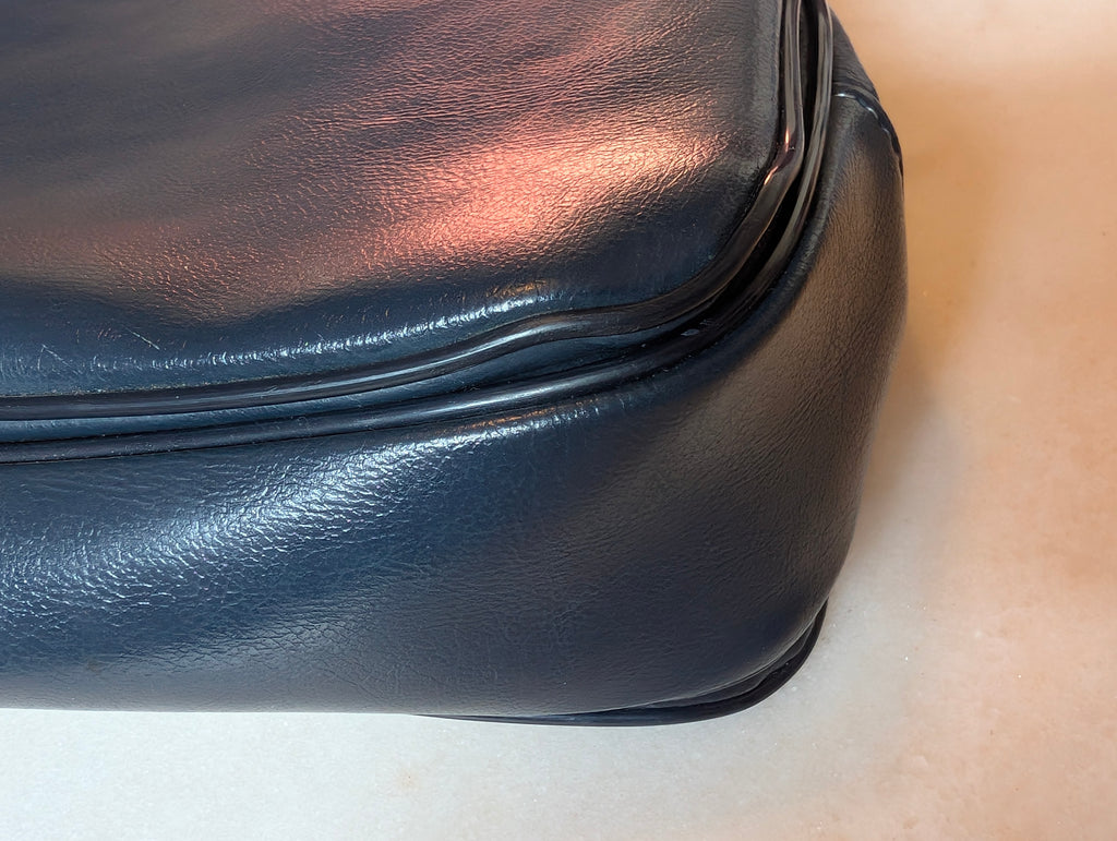 Vintage Navy Blue Frame Handbag Top Handle Purse Structured Bag