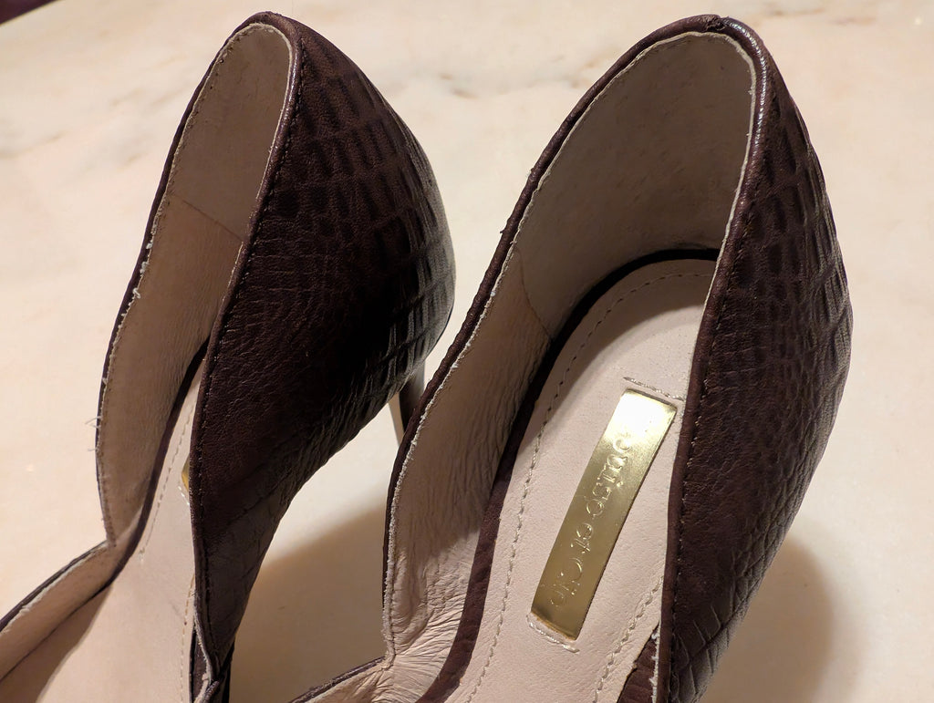 Louise et Cie Brown Embossed Leather D'Orsay Court Shoes Stiletto Heels