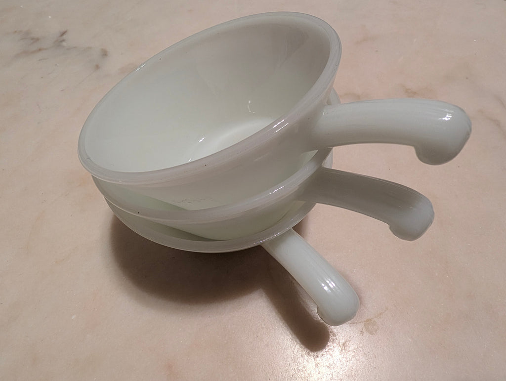 Fire-King Anchor Hocking Milk Glass Chili Bowls Soup Bowls With Handles (3)