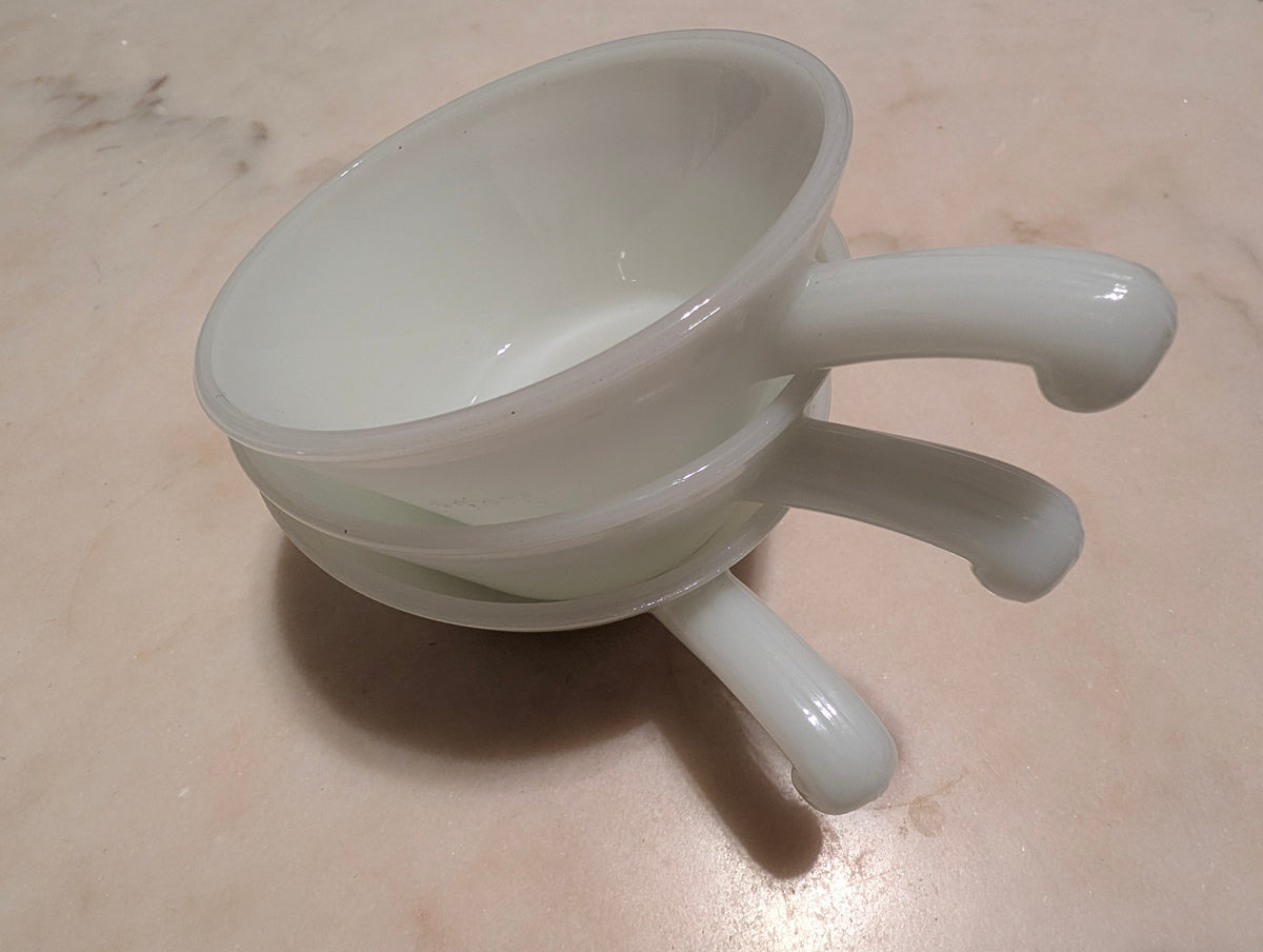 Fire-King Anchor Hocking Milk Glass Chili Bowls Soup Bowls With Handles (3)