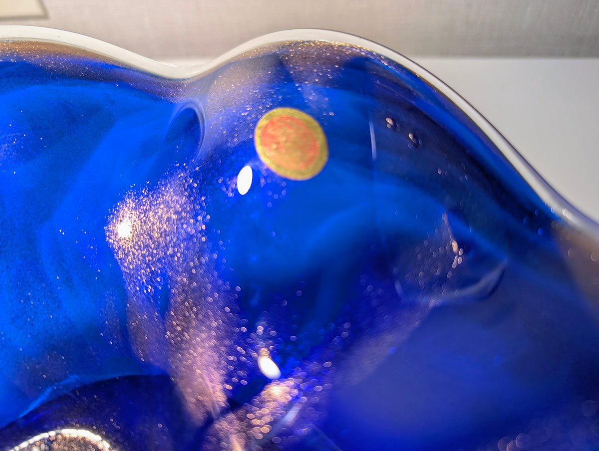 Murano Made in Italy Cobalt Blue Art Glass Pedestal Bowl Centerpiece
