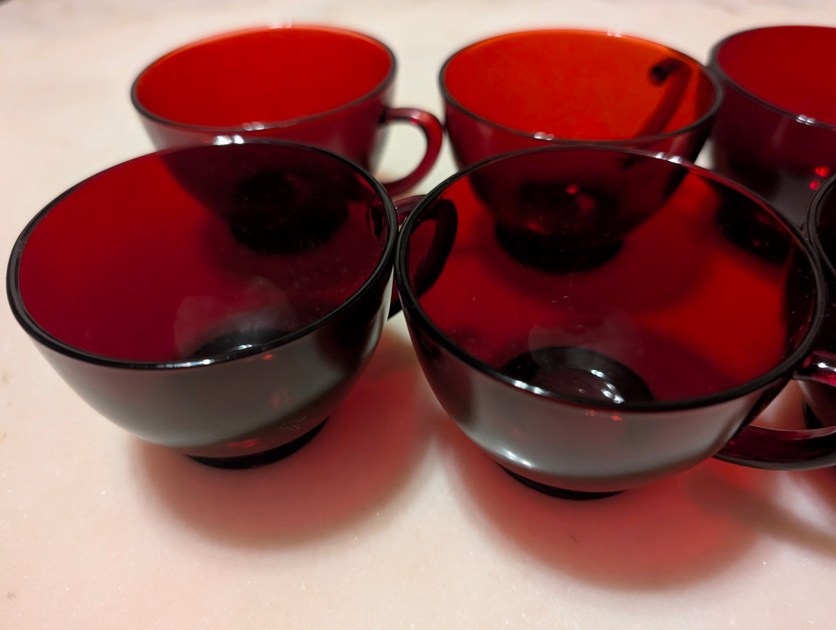 Vintage Anchor Hocking Ruby Red Glass Tea Cups – Set of 8 – Cranberry Glass Cups