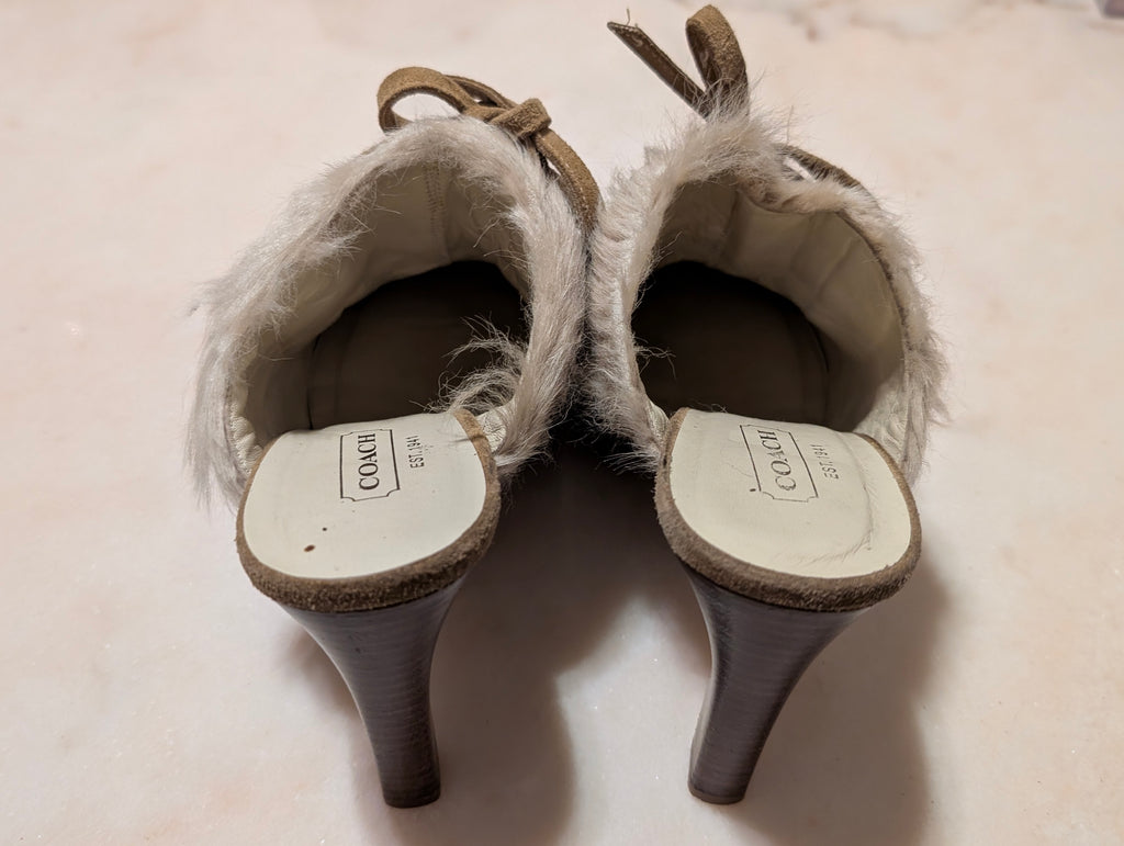 Coach Krisly Suede Leather Lace-Up Mule Heels Women's Size 10B Made in Italy