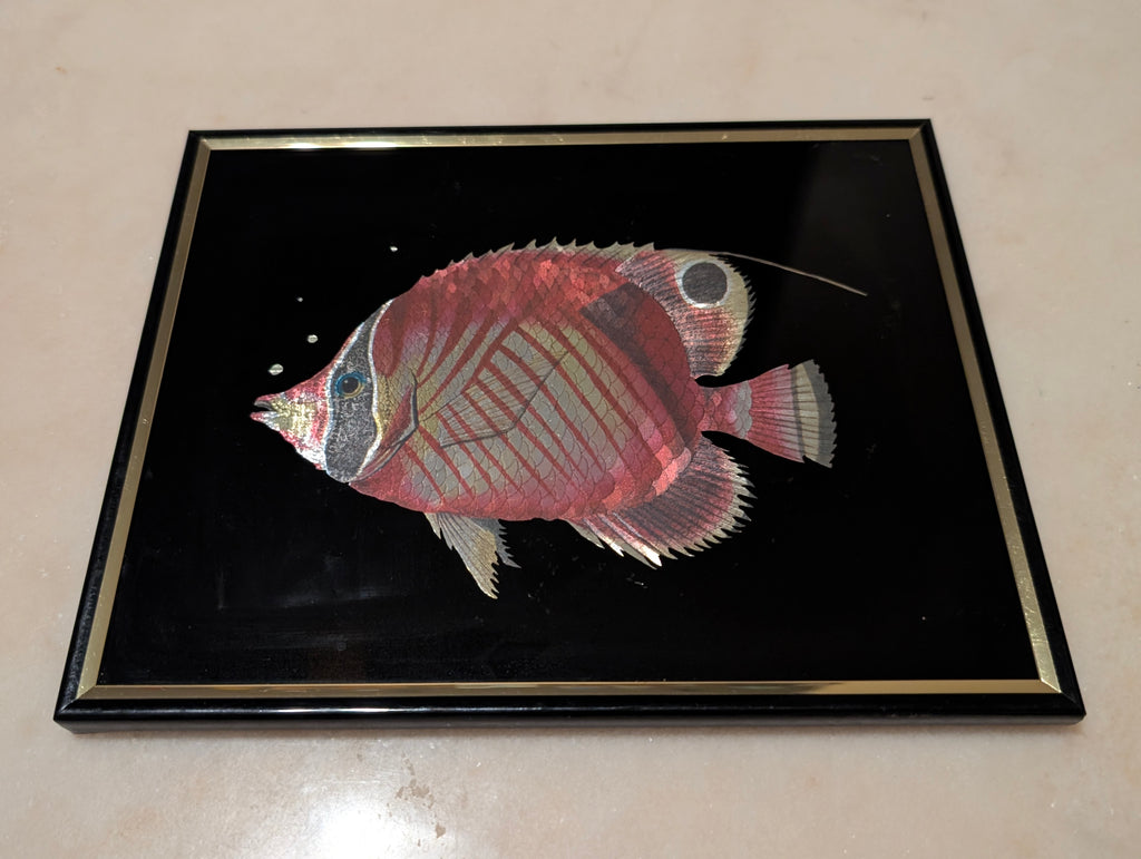 Vintage Kafka Industries #4406 Butterflyfish 3D Foil Wall Art Framed Tropical Fish Made in USA