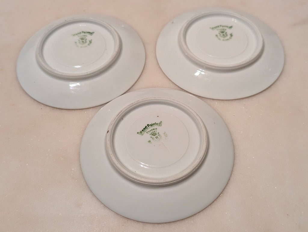 Antique Royal Rudolstadt Prussia Hand Painted Floral Saucers Set of 3 Pink Rose Gold Trim