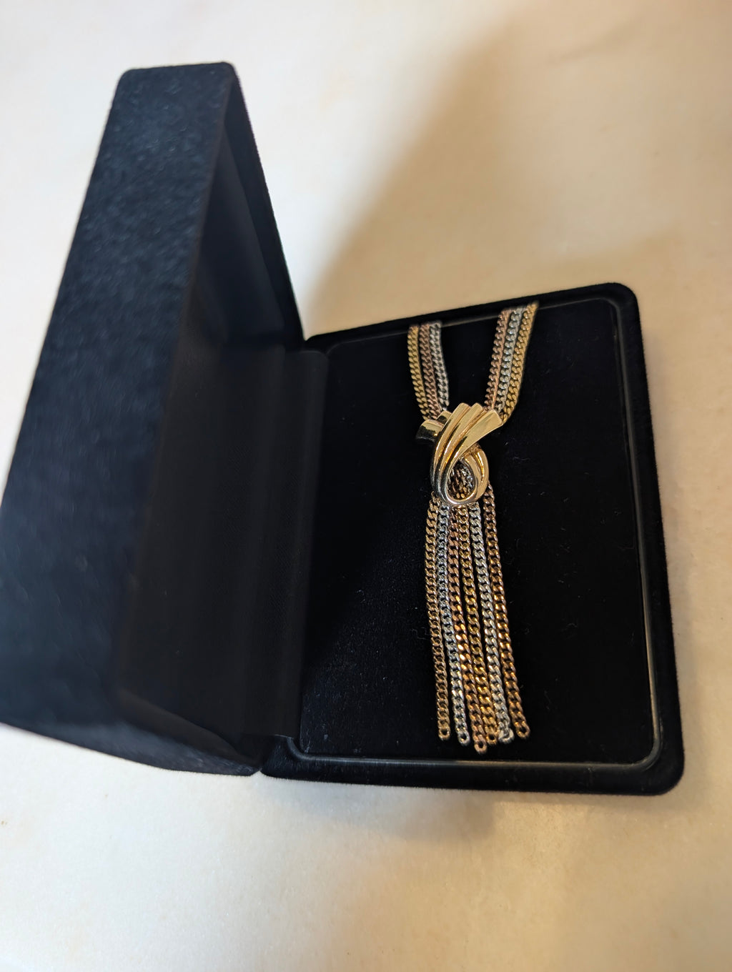 Vintage Designer Tri-Tone Tassel Necklace: Avon