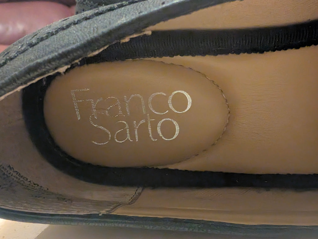 Franco Sarto Black Leather Smoking Loafers Wingtip Flats (size 7M)