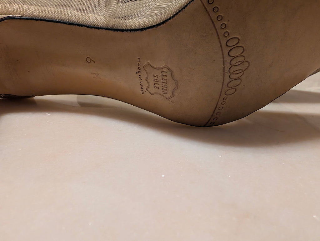 Sesto Meucci Mesh and Leather, Champagne Gold Heel Pumps (size 6 ）made in spain