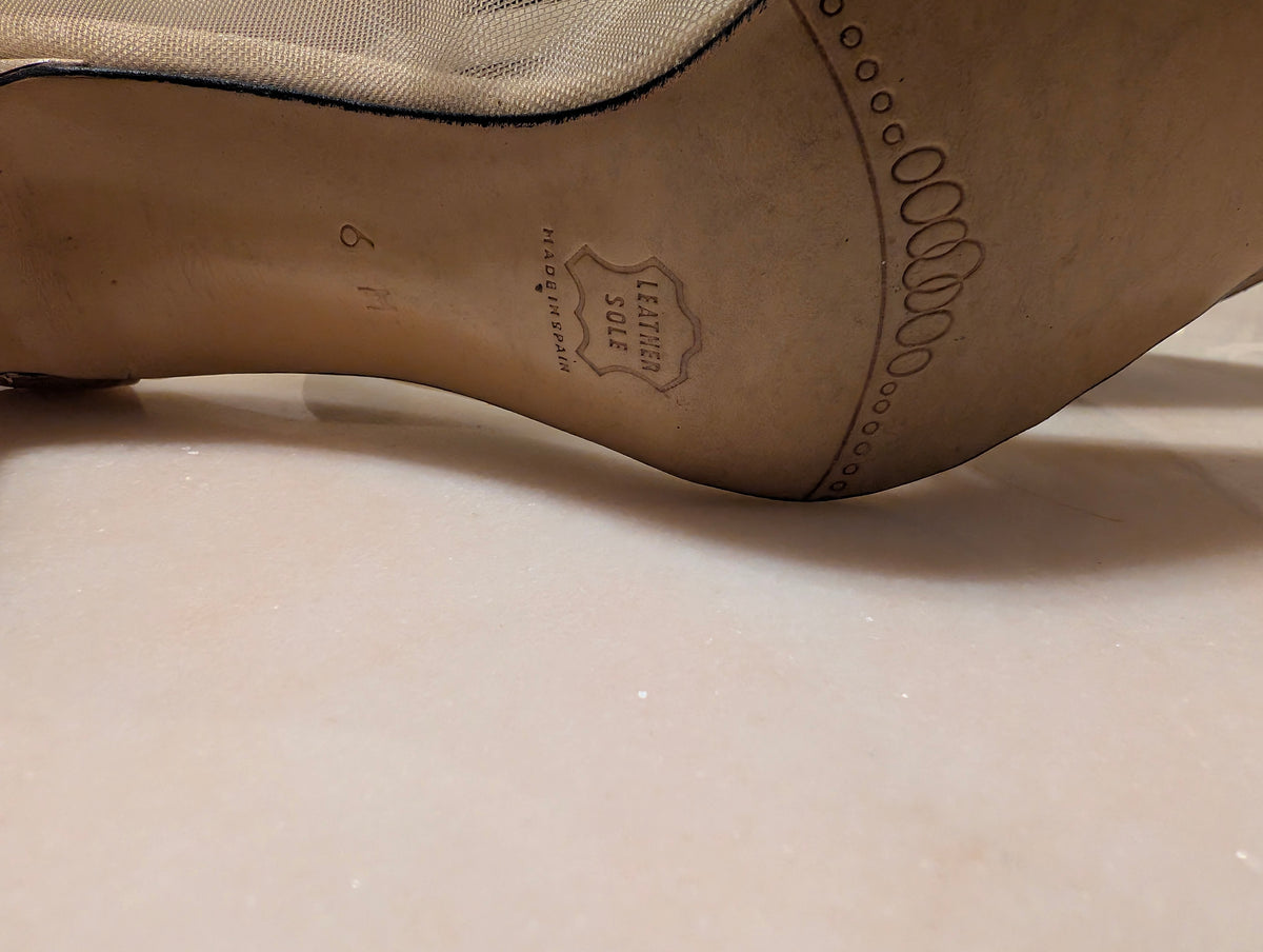 Sesto Meucci Mesh and Leather, Champagne Gold Heel Pumps (size 6 ）made in spain