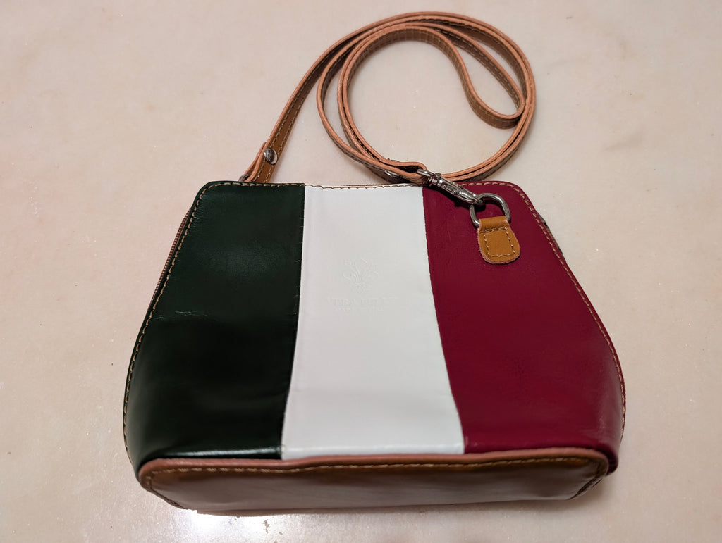 Made in Italy Vera Pelle Leather Italian Flag Crossbody Bag Tricolour