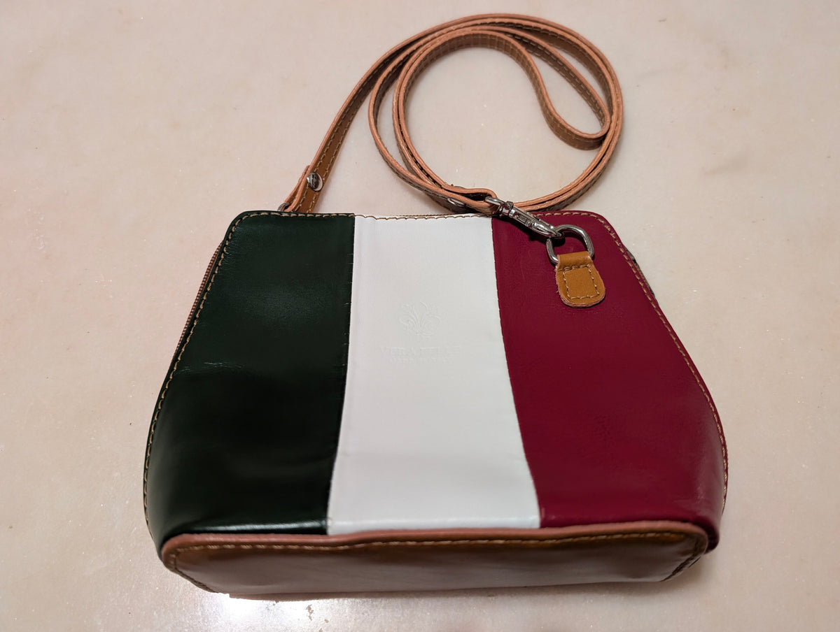 Made in Italy Vera Pelle Leather Italian Flag Crossbody Bag Tricolour