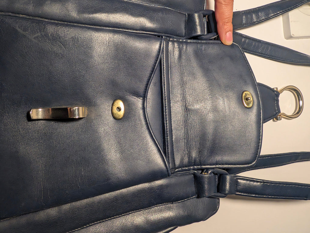 Lou Taylor Leather Navy Blue Shoulder Purse with Vanity Mirror